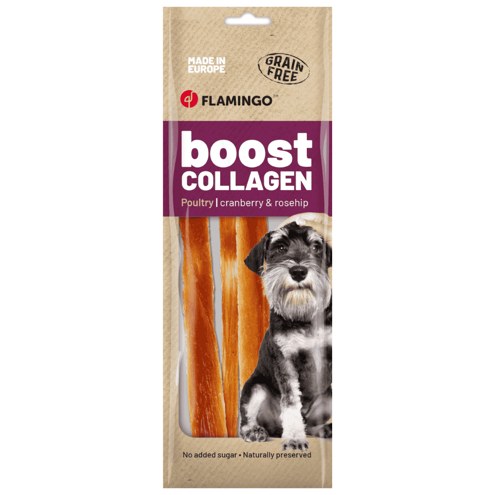 Flamingo Boost Tiras con Pollo y Colágeno Snack Natural para Perros FLAMINGO Mascotas-Ávila