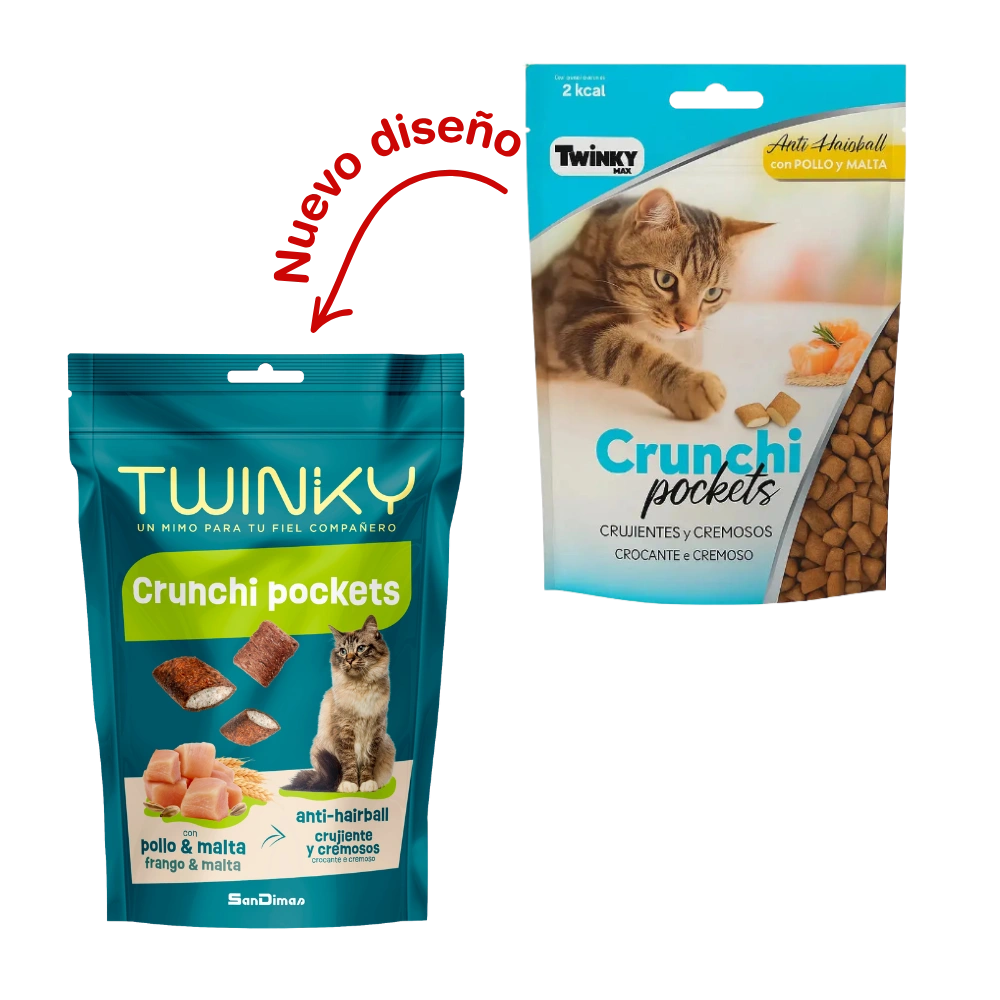 Twinky Snack Crunchi Pockets Pollo y Malta 60 g para Gatos Adultos TWINKY Mascotas-Ćvila