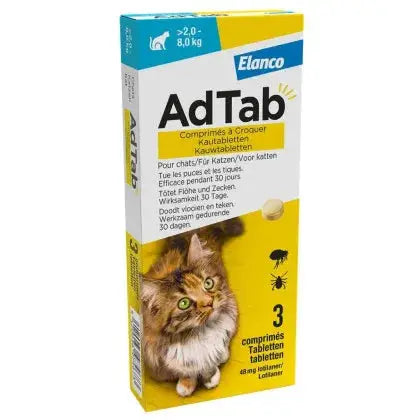 AdTab Comprimido Masticable Antiparasitario para Gatos - 3 uds (>2-8kg) - Mejor Precio - Mascotas Ávila
