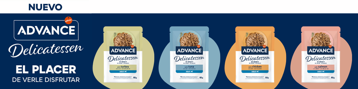 Banner promocional Advance Delicatessen en Salsa con Salmón para Gatos