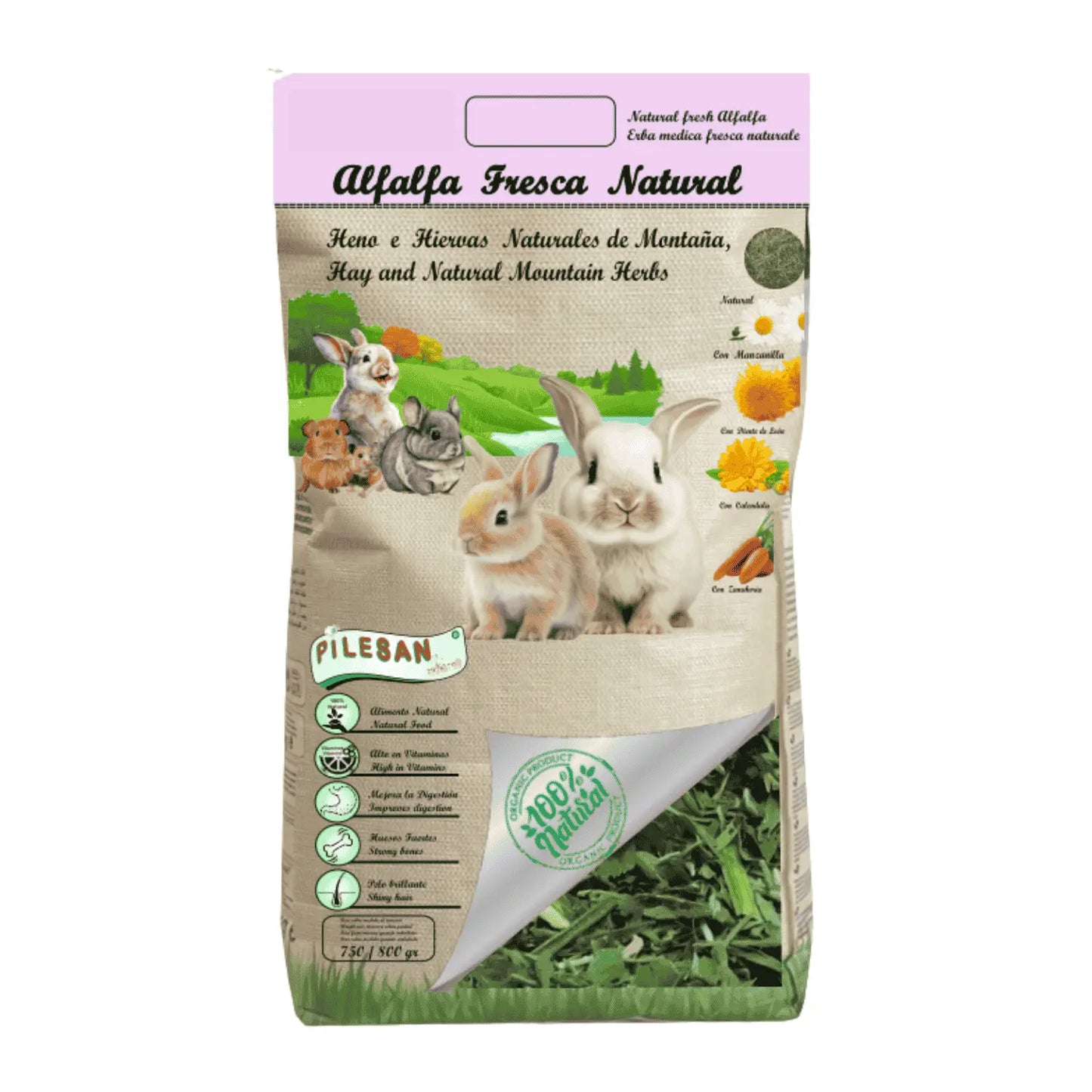 Pilesan Alfalfa Natural para Pequeños Roedores 800 gr PILESAN