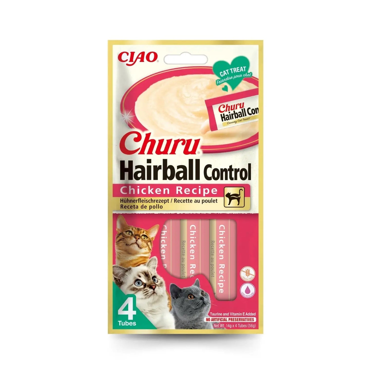 Churu CAT Hairball Pack 4x14 g | Snack Líquido Control Bolas de Pelo para Gatos