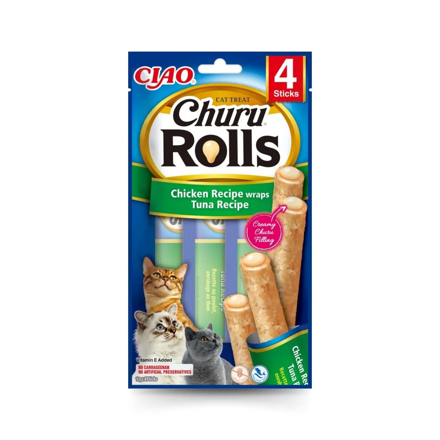 Churu Rolls Receta Pack 4x10 g | Snack para Gatos