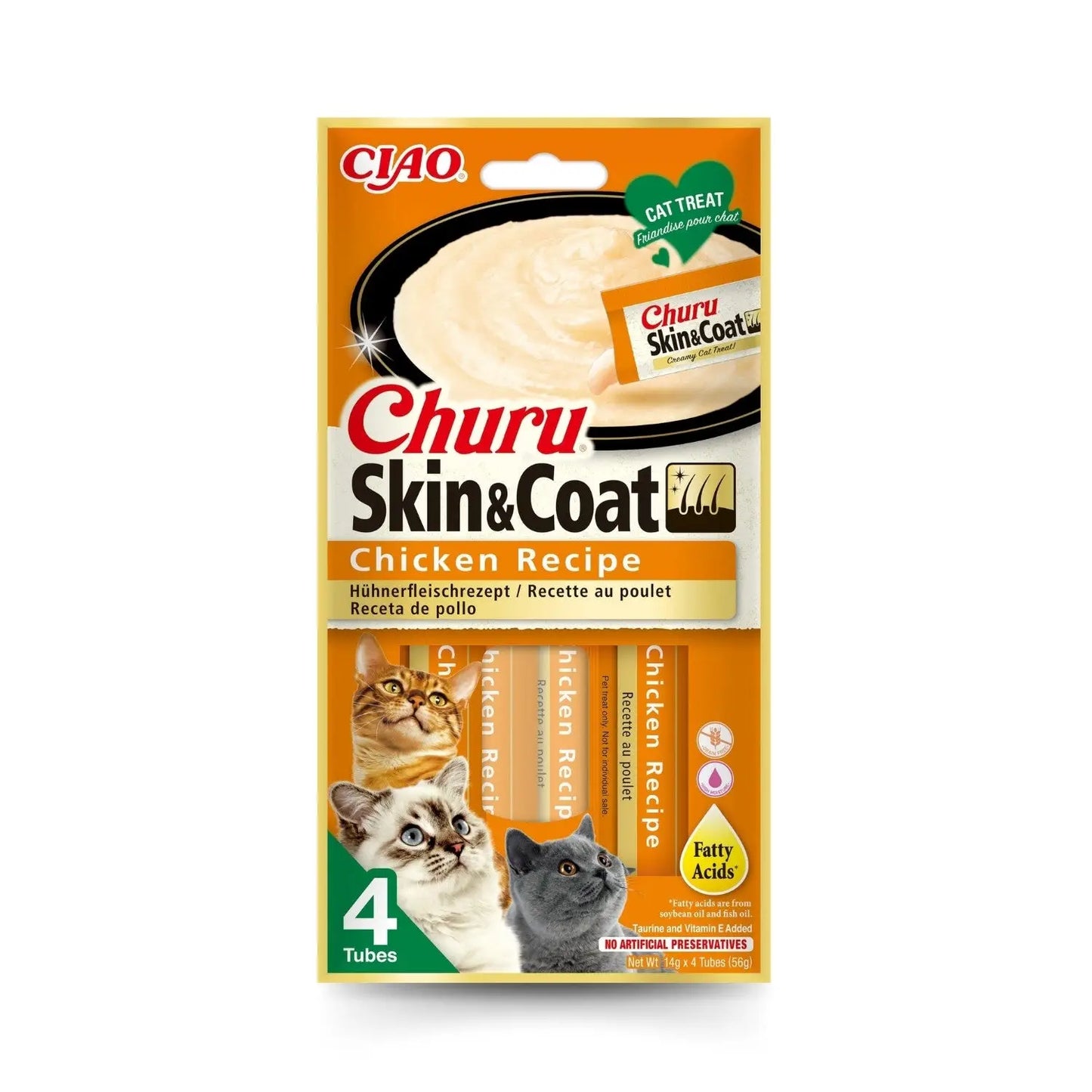 Churu CAT Skin y Coat Pack 4x14 g | Snack Líquido para Gatos