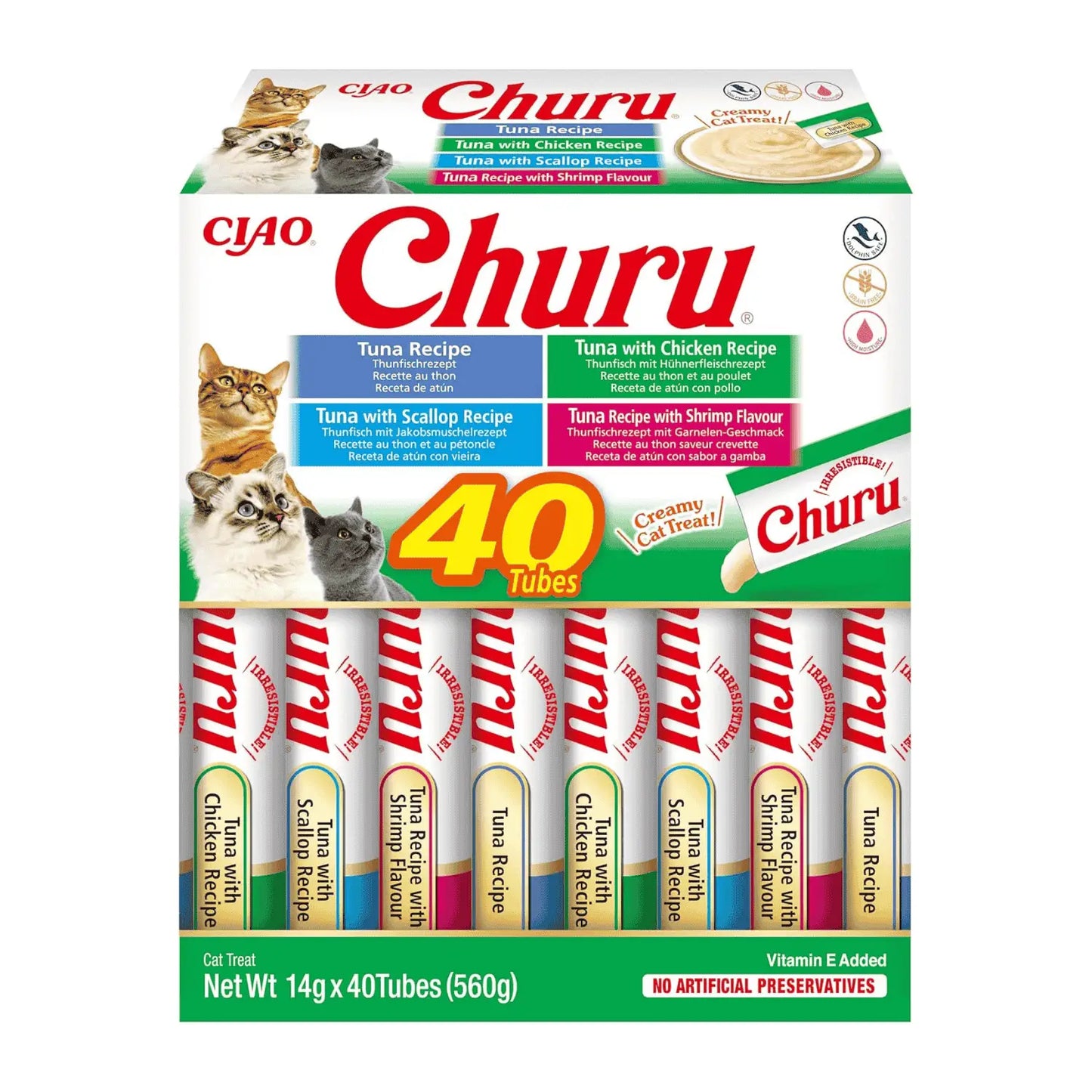 Churu CAT Variedades de Atún con Marisco Pack Ahorro | Snack Líquido para Gatos