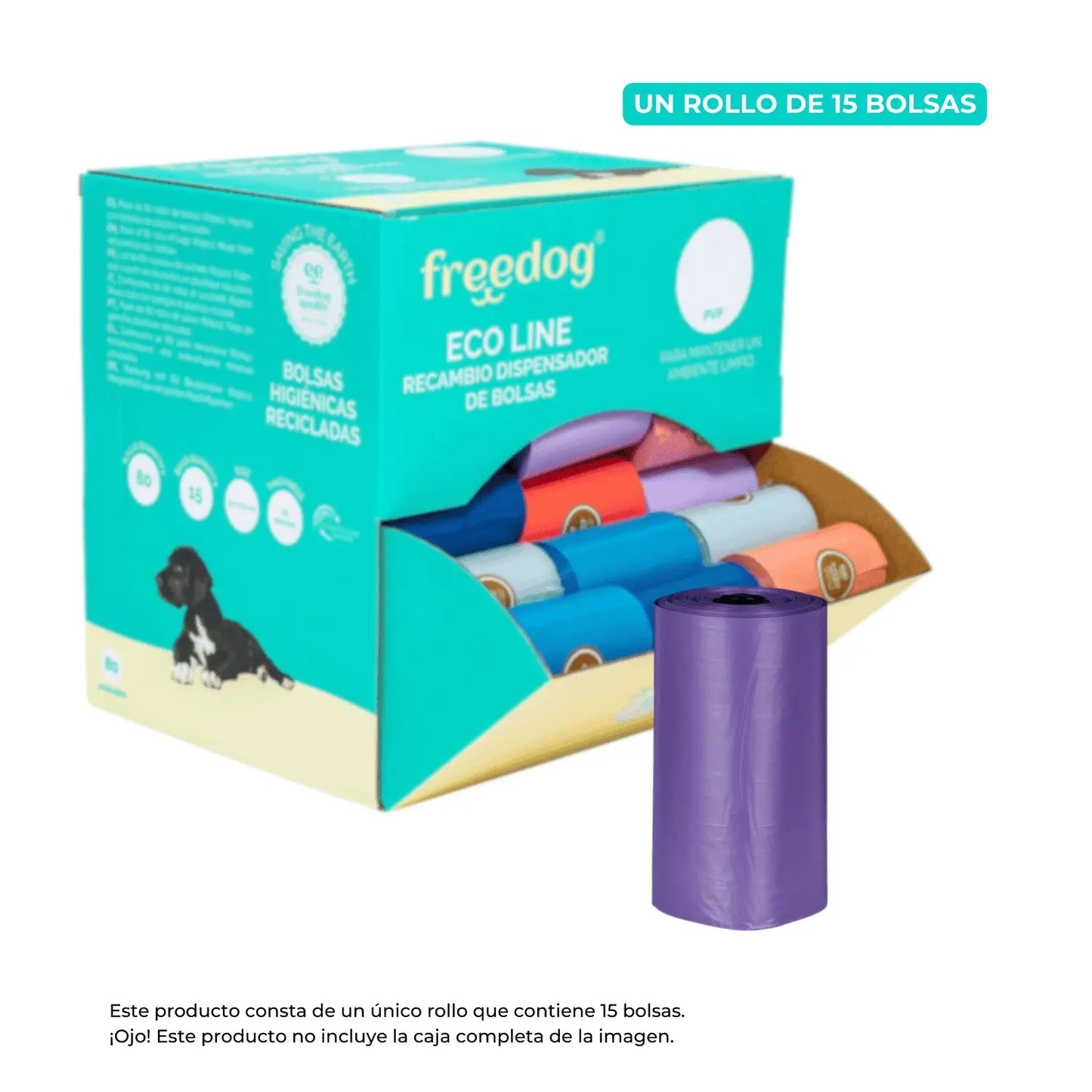 Bolsas Higiénicas Recicladas para Recoger Excremento de Perros 1 Rollo x 15 bolsas FREEDOG