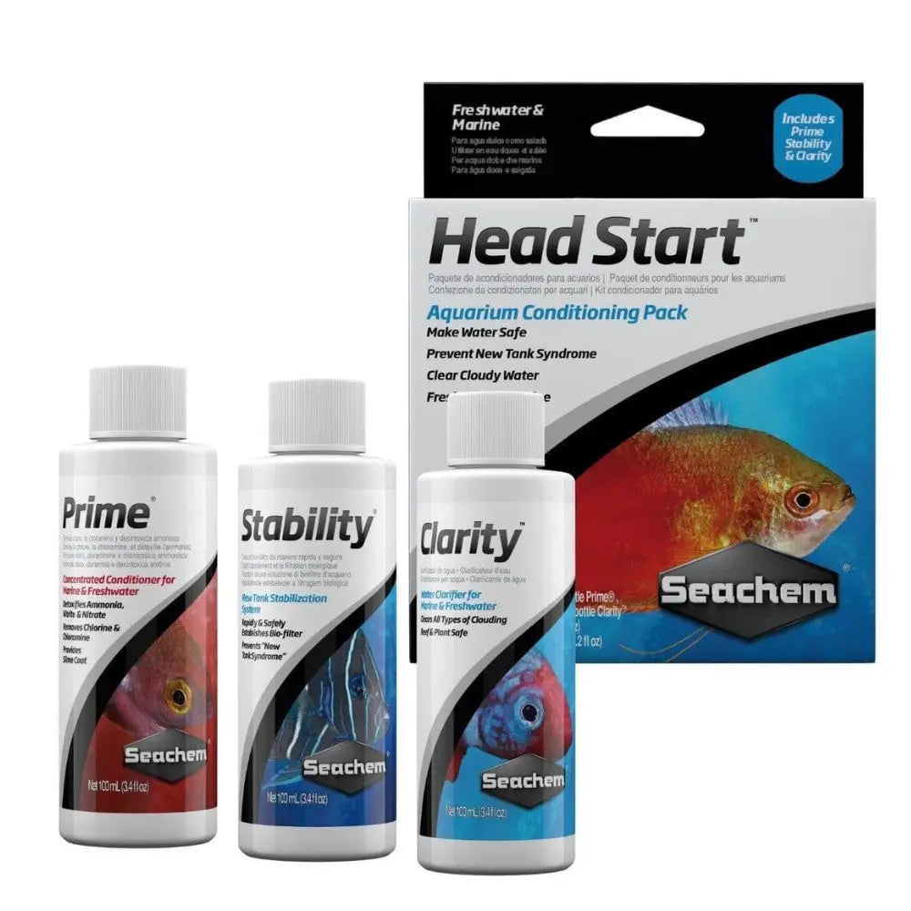 Seachem Head Start Pack (Prime, Stability y Clarity) 100 ml | Suplementos para Acuarios SEACHEM