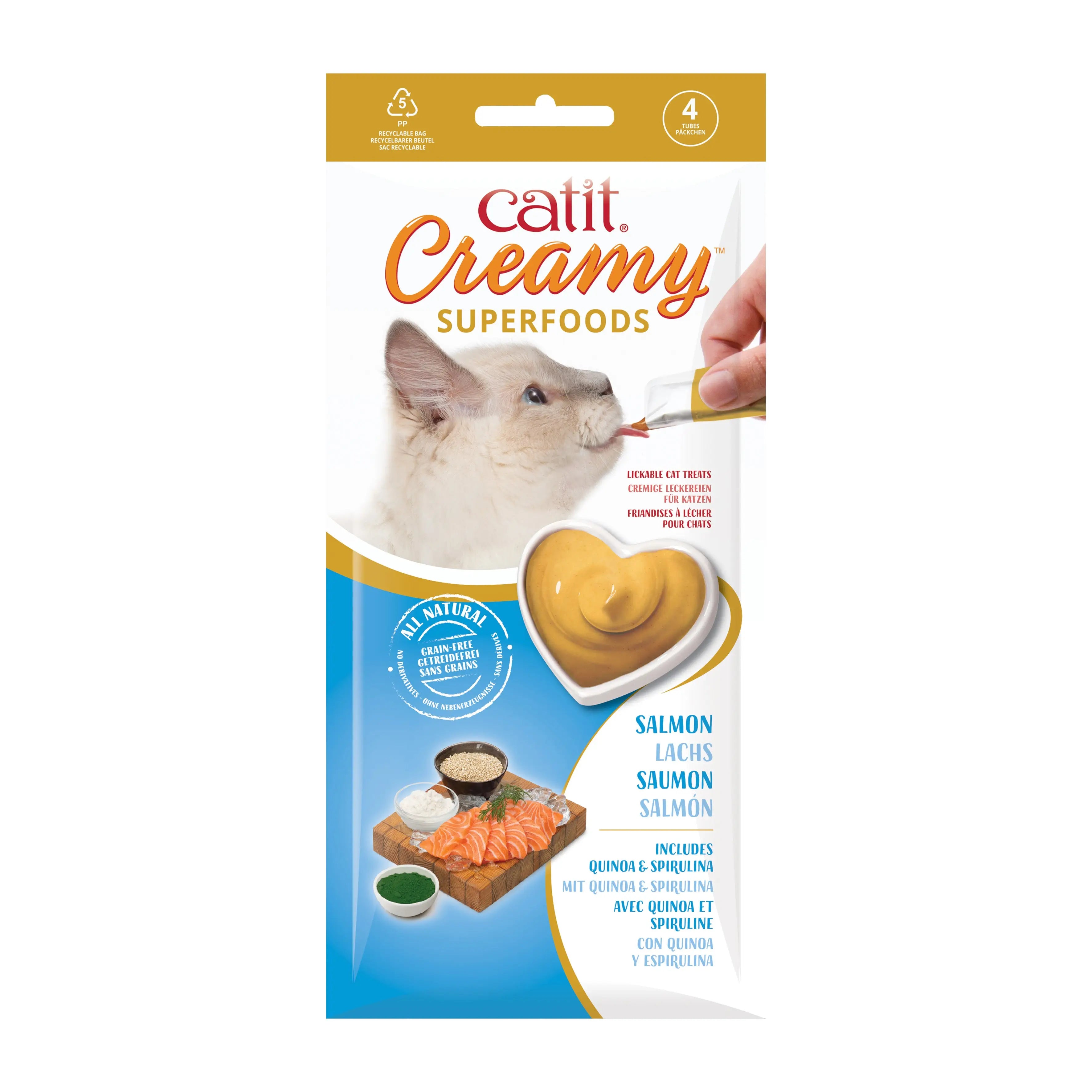 Catit Creamy Snack Superfood Salmón Con Quinoa Y Espirulina Pack 4X10G al mejor precio online