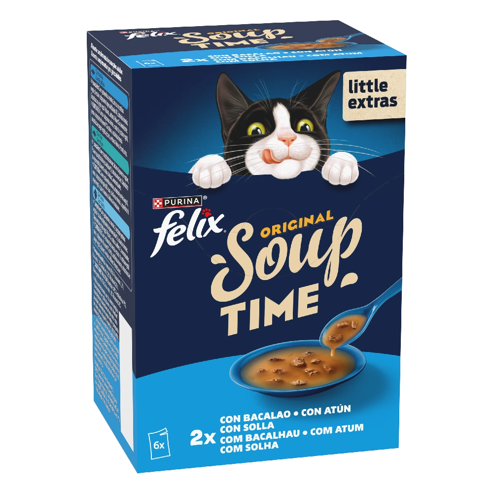 Felix Soup Time Original Bacalao, Atún y Solla Comida Húmeda para Gatos Felix Mascotas-Ávila