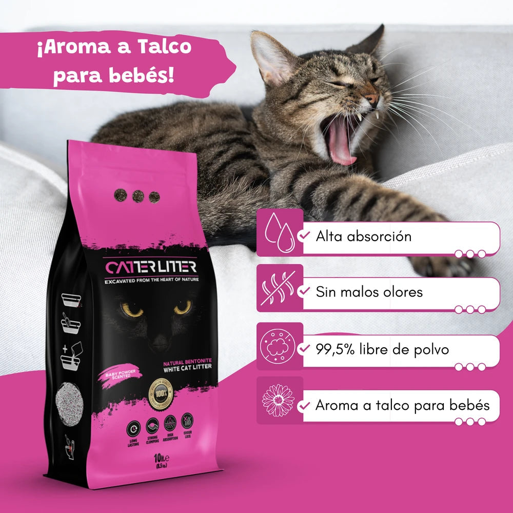 Catter Litter Arena para Gatos Aglomerante Aroma Baby Polvos de Talco 10L CATTER LITTER Mascotas-Ávila