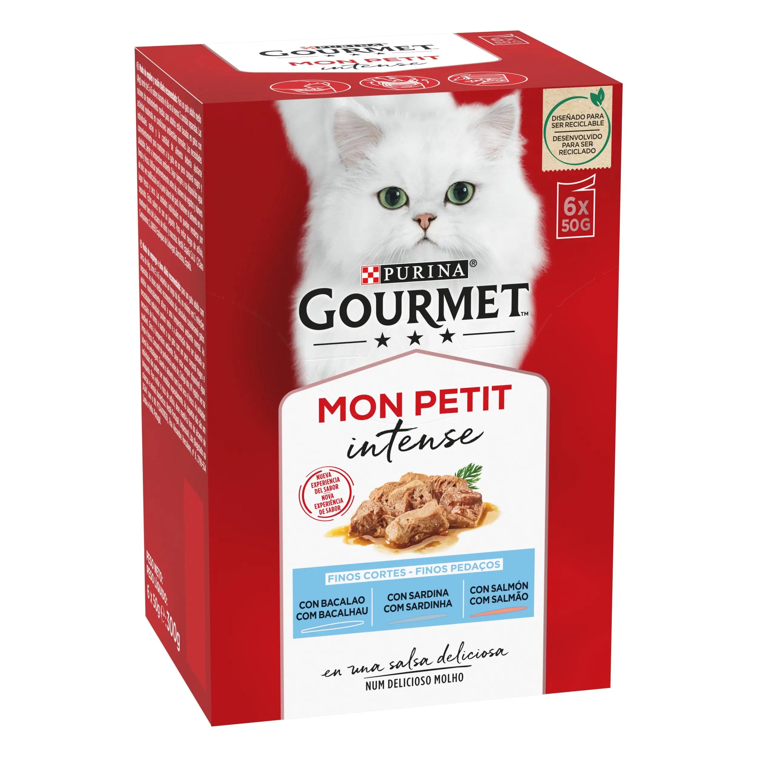 Gourmet Mon Petit Bacalao, Sardina y Salmón Pack 6X50 g PURINA