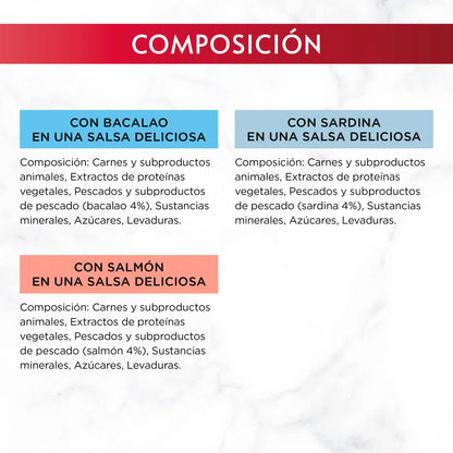 Gourmet Mon Petit Bacalao, Sardina y Salmón Pack 6X50 g PURINA