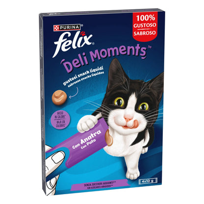 Felix Deli Moments Snack Líquido para Gatos (Pollo, Pato o Salmón) Pack 4x10 g FELIX