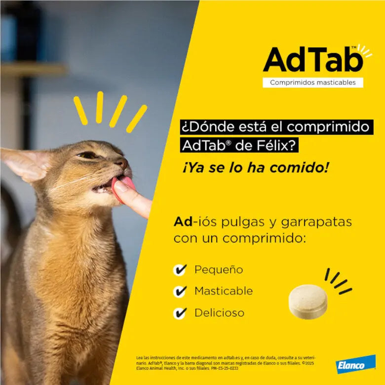 AdTab Comprimido Masticable Antiparasitario para Gatos - 3 uds (>2-8 kg) ADTAB Mascotas-Ávila