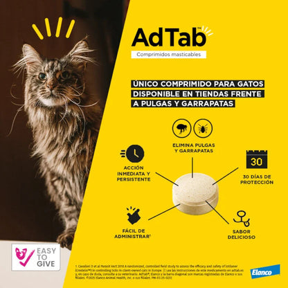 AdTab Comprimido Masticable Antiparasitario para Gatos (1 ud) ADTAB Mascotas-Ávila