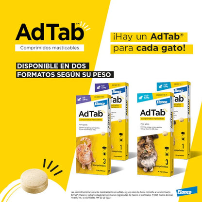 AdTab Comprimido Masticable Antiparasitario para Gatos (1 ud) ADTAB Mascotas-Ávila