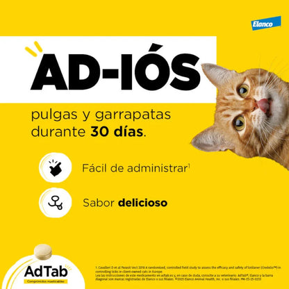 AdTab Comprimido Masticable Antiparasitario para Gatos (1 ud) ADTAB Mascotas-Ávila