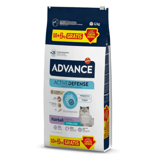 10 kg+2 kg gratis Advance Cat Sterilized Hairball Pienso Anti Bolas de Pelo para Gatos ADVANCE Mascotas-Ávila