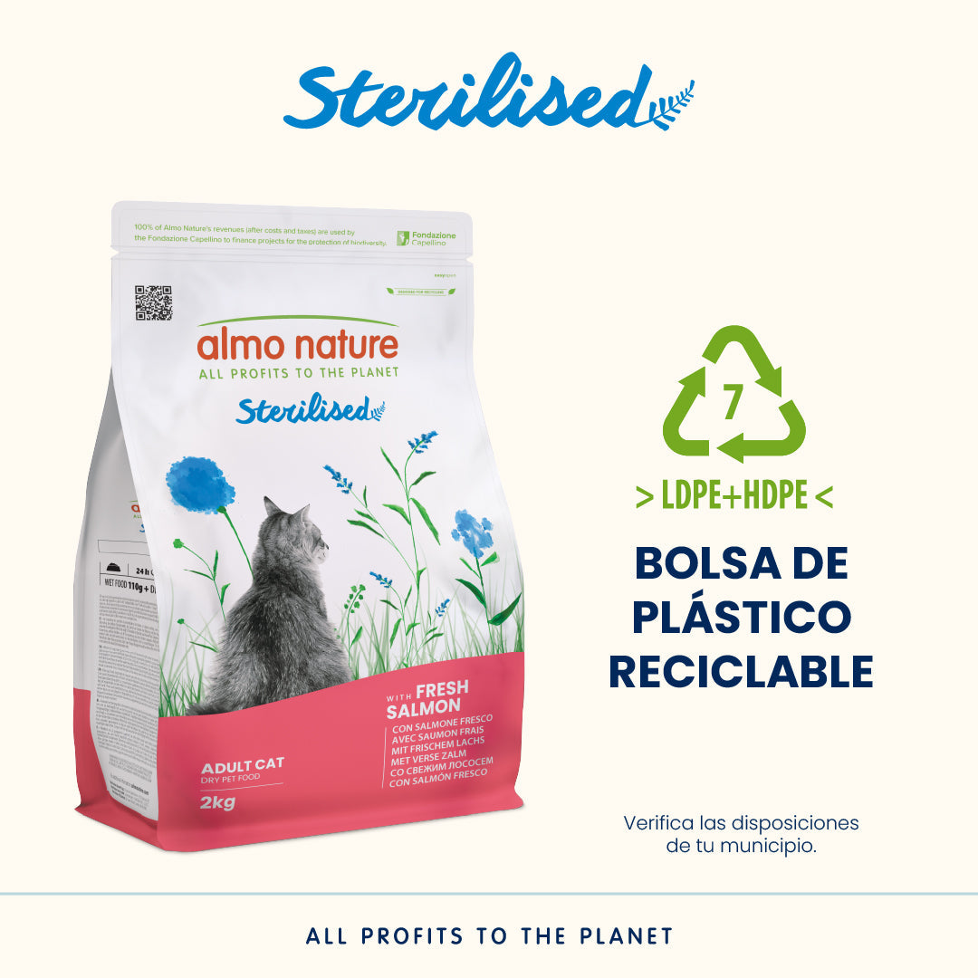 Almo Nature Adult Sterilised Salmón Fresco Pienso para Gatos ALMO NATURE Mascotas-Ávila