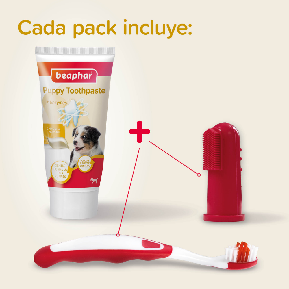 Beaphar Pack Dental para Cachorros | Pasta de Dientes + Cepillo + Cepillo de Dedo BEAPHAR Mascotas-Ávila