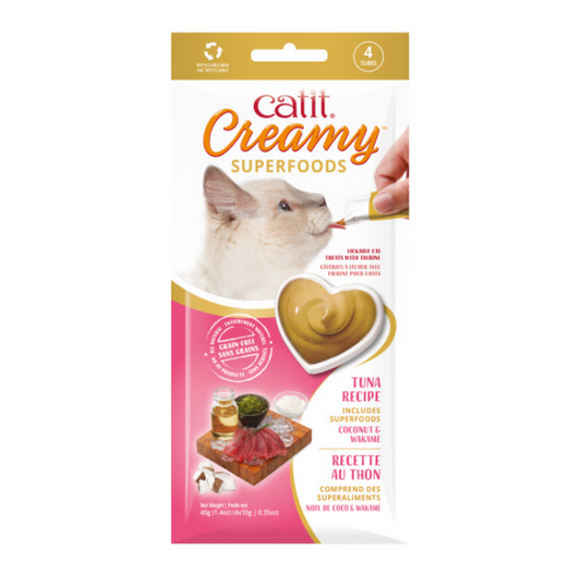 Catit Creamy Snack Superfood Atún Con Coco Y Wakame Pack 4X10G