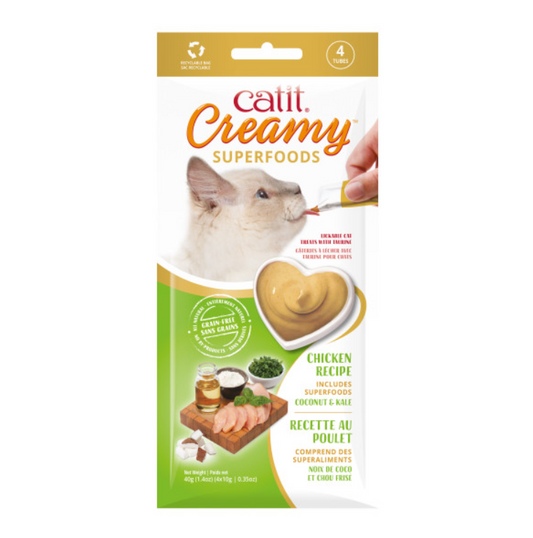 Catit Creamy Snack Superfood Pollo Con Coco Y Kale Pack 4X10G