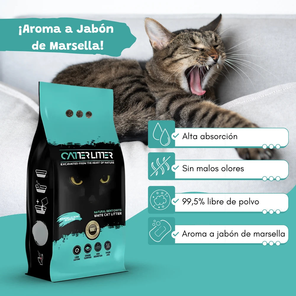 Catter Litter Arena para Gatos Aglomerante Aroma Jabón de Marsella CATTER LITTER Mascotas-Ávila