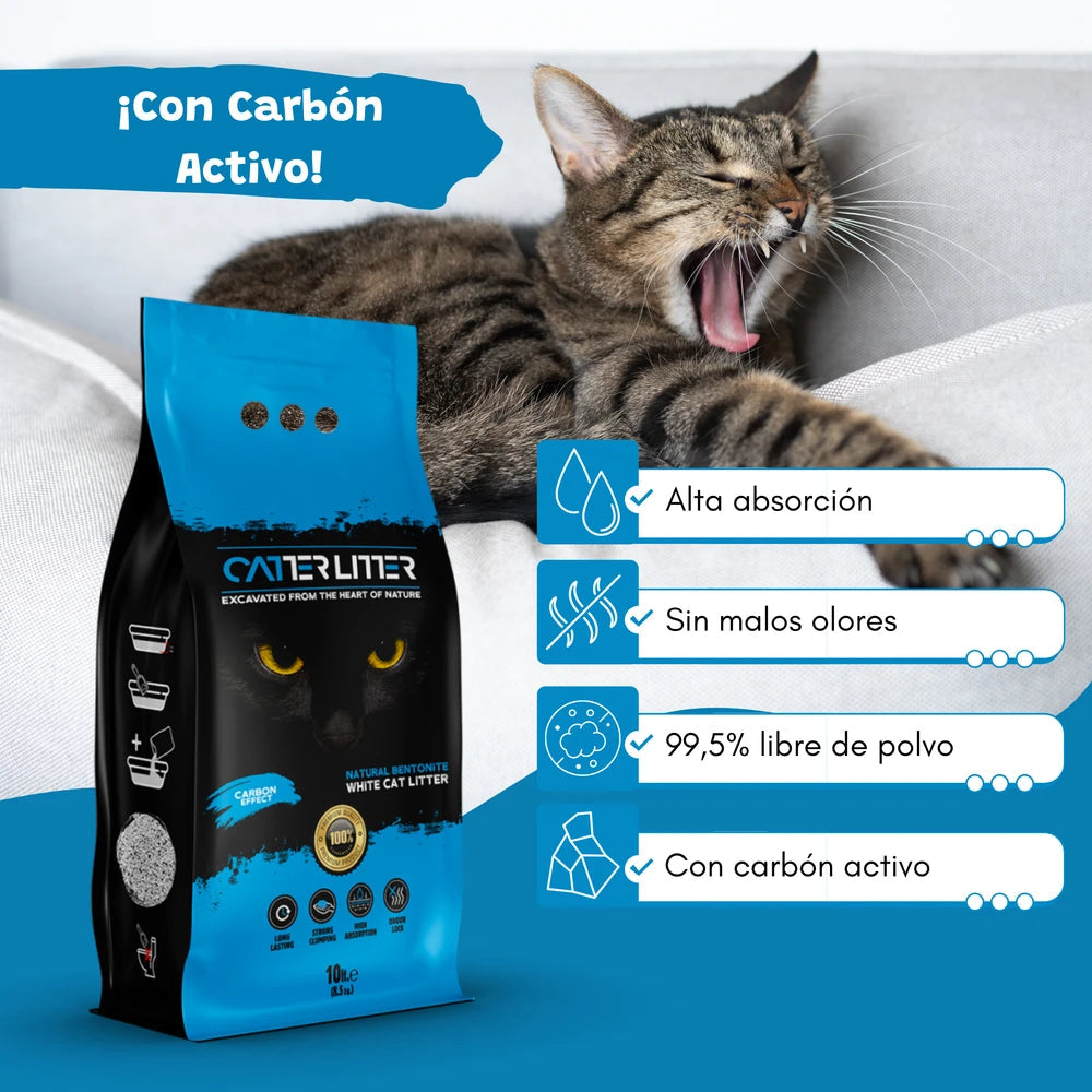 Catter Litter Arena para Gatos Aglomerante Efecto Carbón Activo CATTER LITTER Mascotas-Ávila