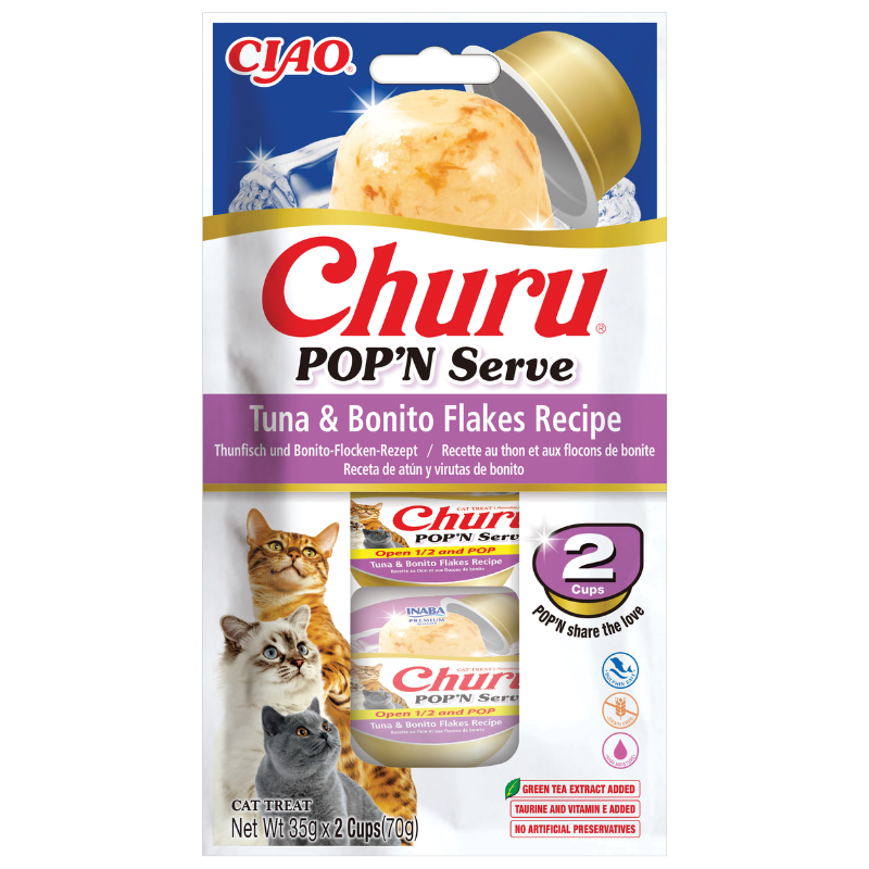 Churu Pop'N Serve Atún y Bonito Snack para Gatos INABA Mascotas-Ávila