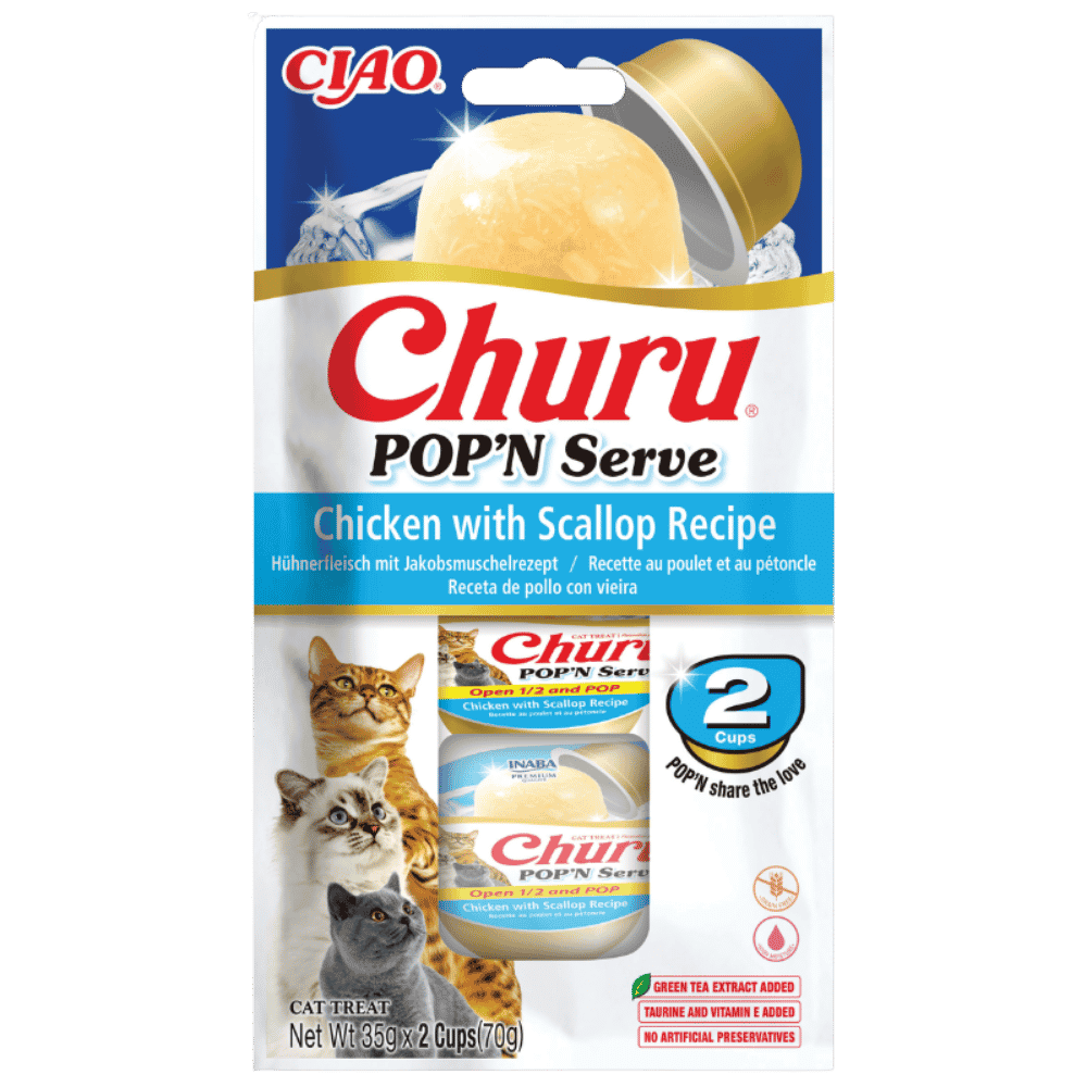 Churu Pop'N Serve Pollo con Vieiras Snack para Gatos INABA Mascotas-Ávila