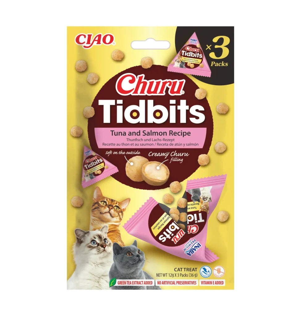 Churu Tidbits Receta de Atún y Salmón Snack para Gatos INABA Mascotas-Ávila