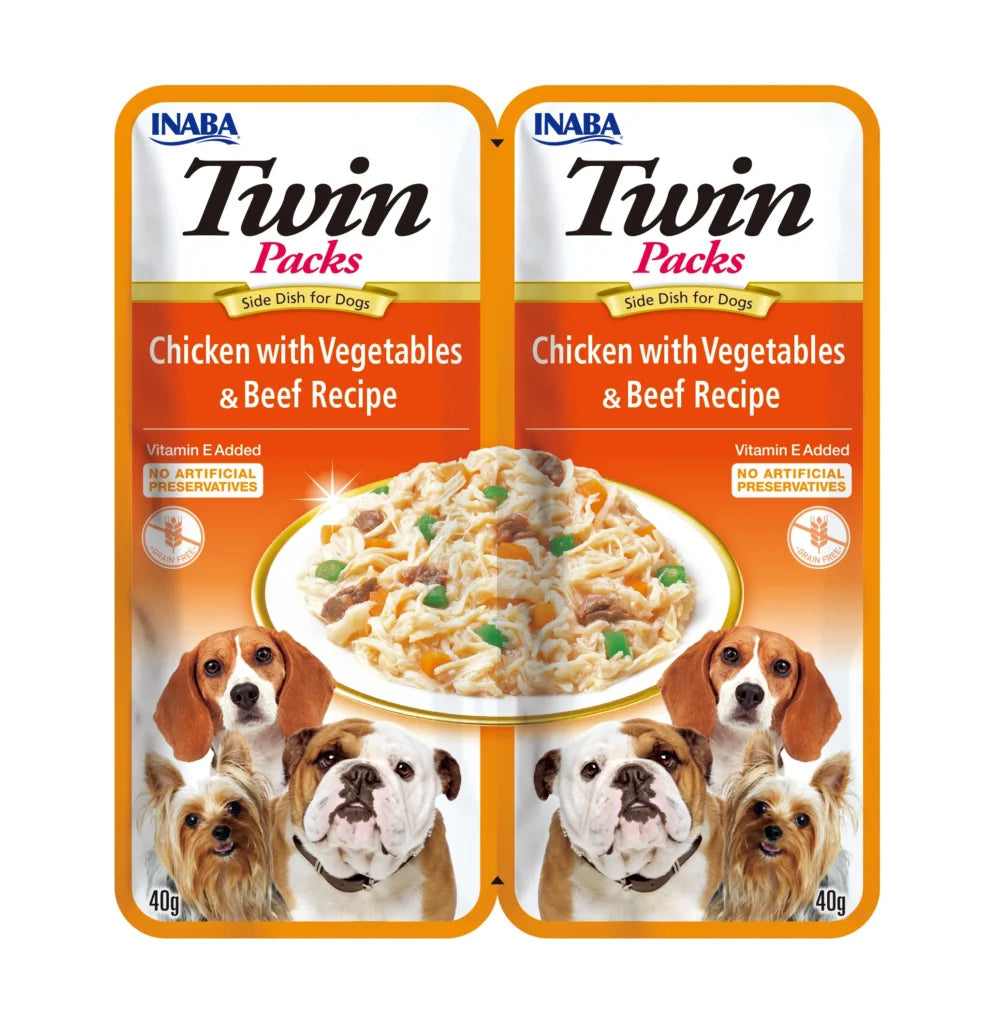 Churu Twin Pack Pollo Guiso de Verduras y Ternera en Caldo de Pollo para Perros INABA Mascotas-Ávila