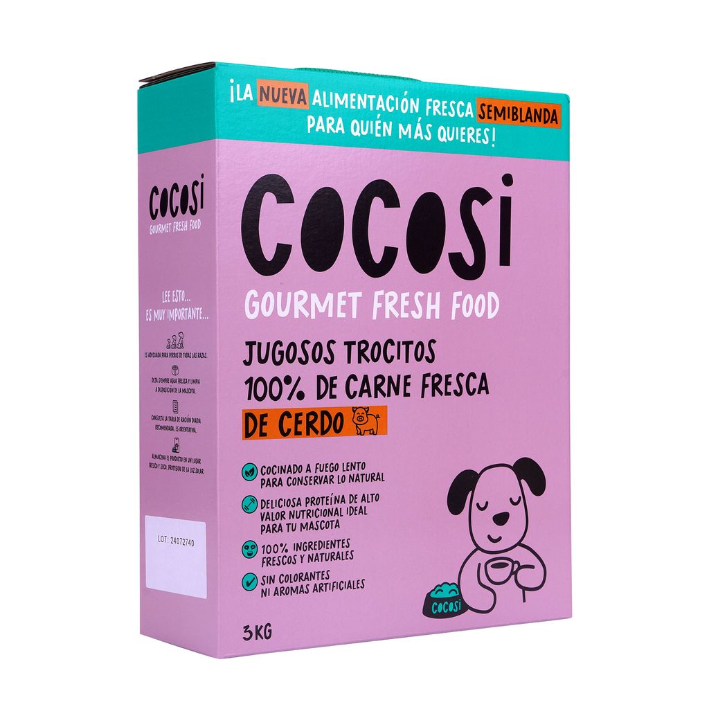 Cocosi Trocitos con Carne 100% Fresca de Cerdo Comida Semihúmeda para Perros COCOSI Mascotas-Ávila