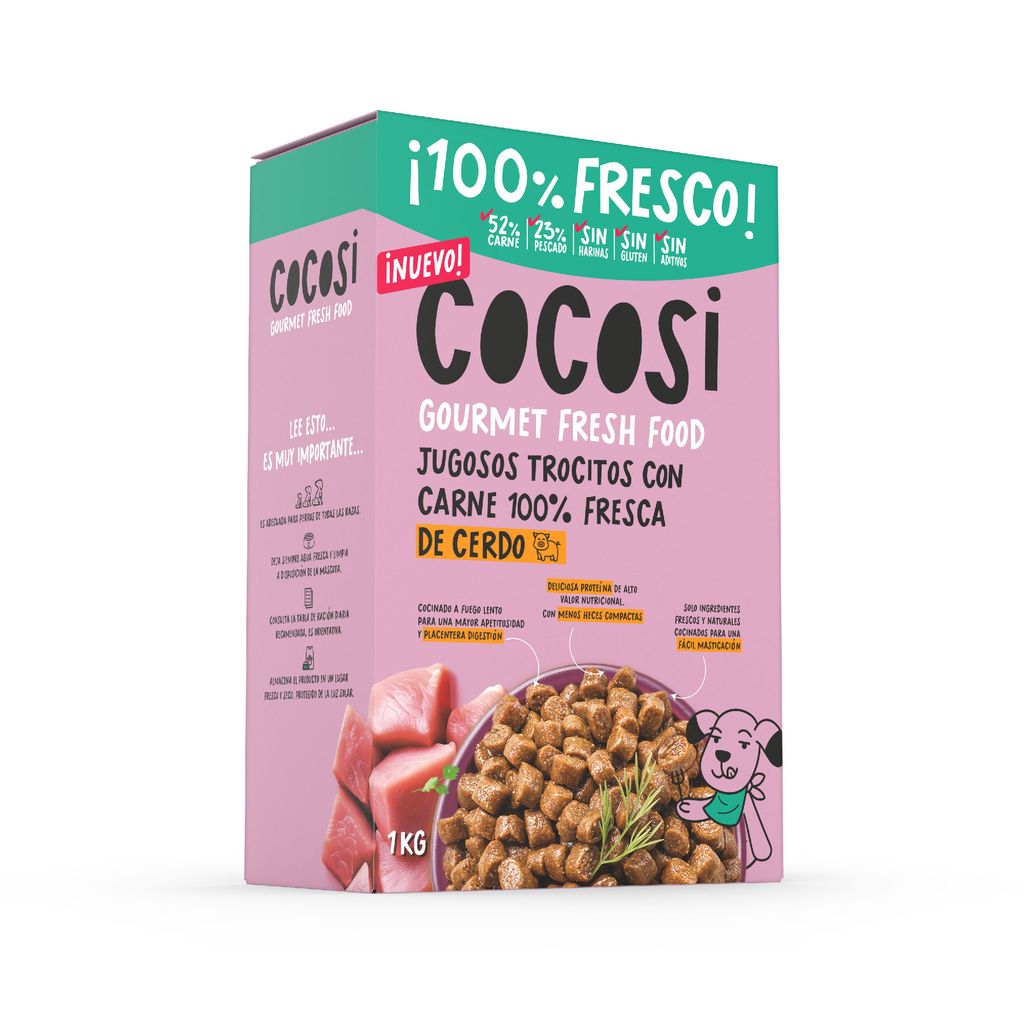 Cocosi Trocitos con Carne 100% Fresca de Cerdo Comida Semihúmeda para Perros COCOSI Mascotas-Ávila