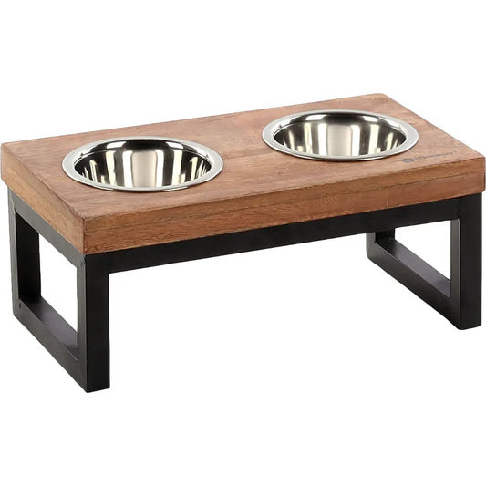 Comedero Doble Metalico con Soporte Madera 370 ml Flamingo FLAMINGO Mascotas-Ávila