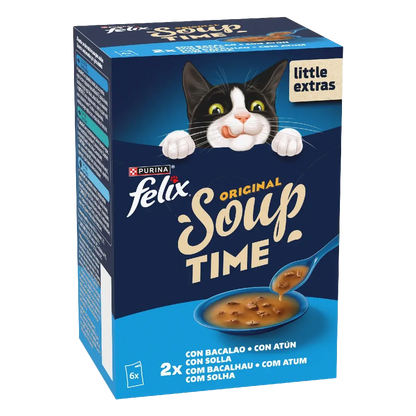 Felix Soup Time Original Bacalao, Atún y Solla Comida Húmeda para Gatos Felix Mascotas-Ávila