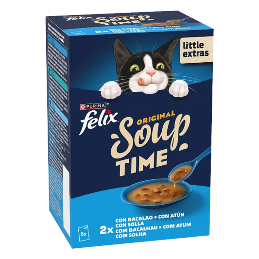 Felix Soup Time Original Bacalao, Atún y Solla Comida Húmeda para Gatos Felix Mascotas-Ávila