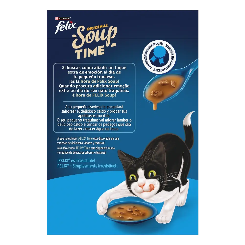 Felix Soup Time Original Bacalao, Atún y Solla Comida Húmeda para Gatos Felix Mascotas-Ávila