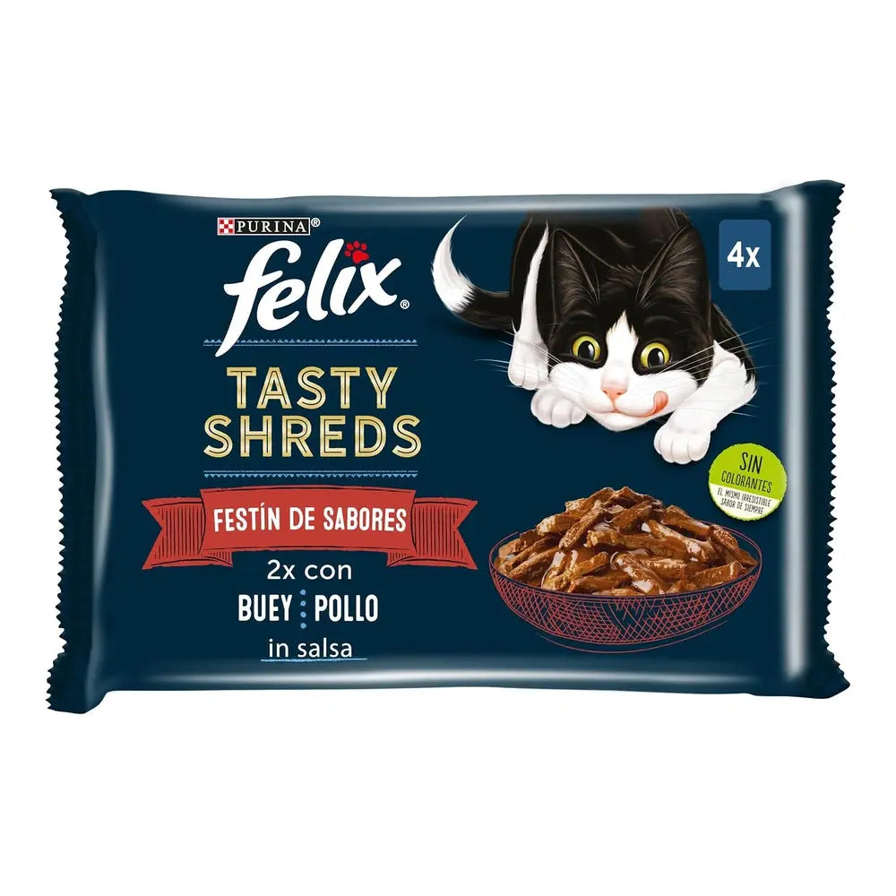 Felix Tasty Shreds Carnes Pack 4x80 g Húmeda para Gatos FELIX Mascotas-Ávila