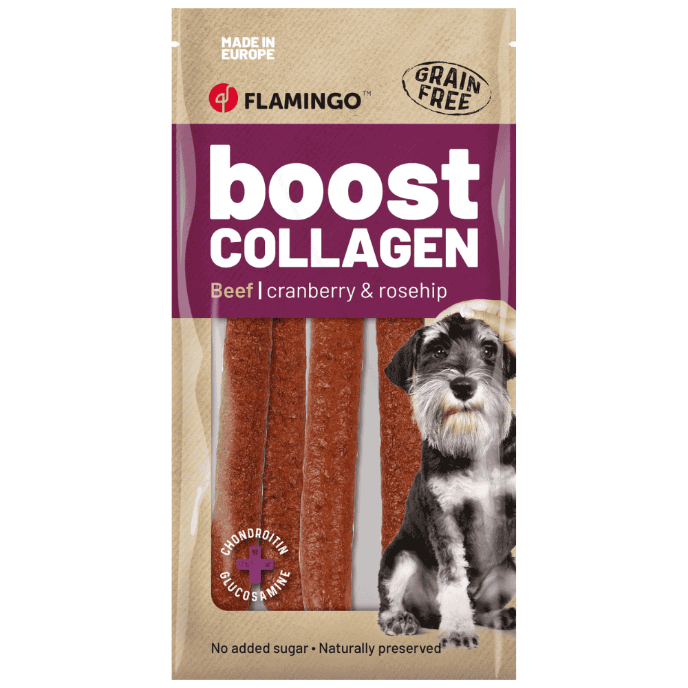 Flamingo Boost Salchicha con Ternera y Colágeno Pack 6 uds Snack para Perros FLAMINGO Mascotas-Ávila