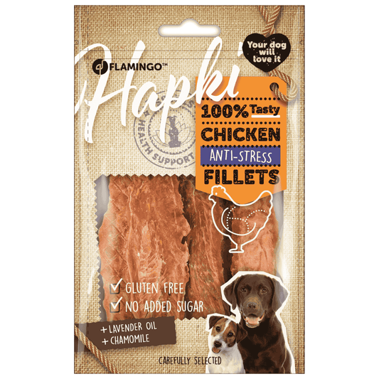 Flamingo Hapki Filetes de Pollo Relajantes Snack Antiestrés para Perros FLAMINGO Mascotas-Ávila