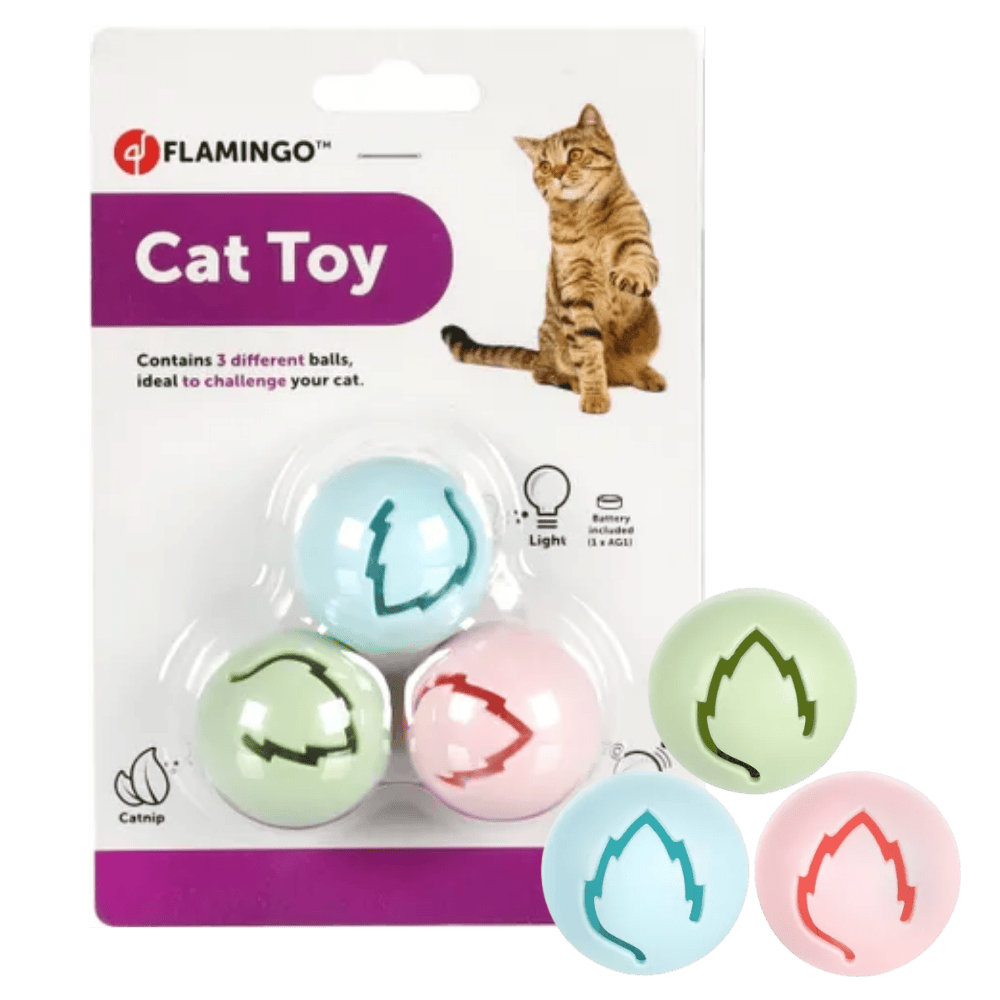Flamingo Juguete Electrónico Iris para Gatos - Pack 3 Pelotas con Luces, Sonidos y Catnip - Incluye Pilas FLAMINGO Mascotas-Ávila