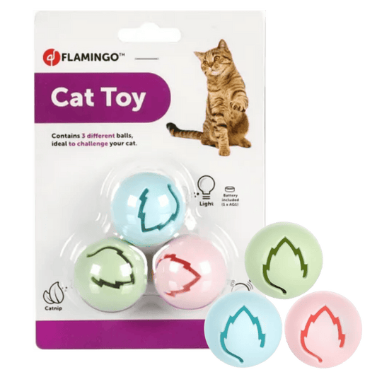 Flamingo Juguete Electrónico Iris para Gatos - Pack 3 Pelotas con Luces, Sonidos y Catnip - Incluye Pilas FLAMINGO Mascotas-Ávila