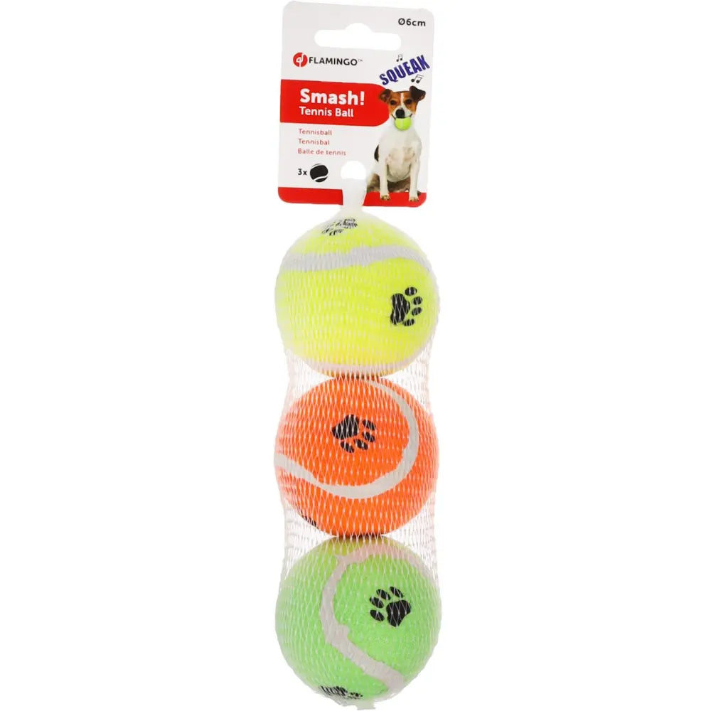 Flamingo Juguete Perro Pelota Tenis Surtido con Sonido 6,5 cm 3Pzas FLAMINGO Mascotas-Ávila