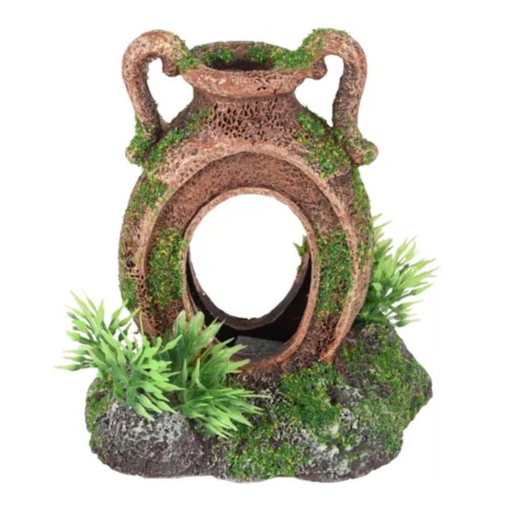 Flamingo Vasija Marrón con Planta Decoración para Acuarios FLAMINGO Mascotas-Ávila