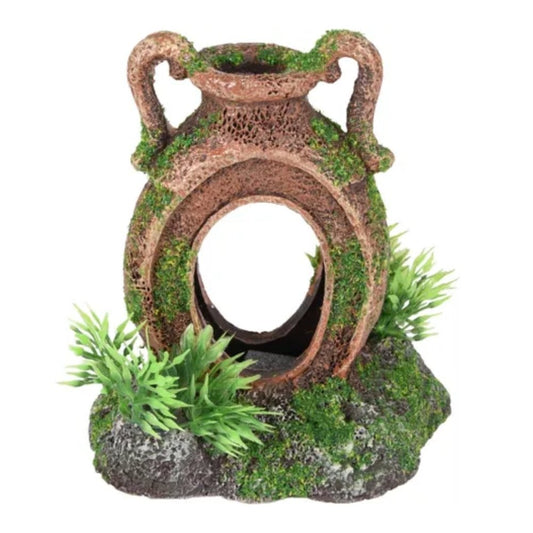 Flamingo Vasija Marrón con Planta Decoración para Acuarios FLAMINGO Mascotas-Ávila