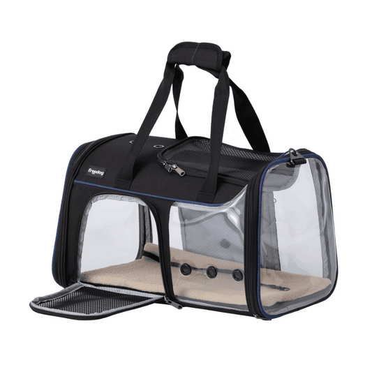 Negro y Azul Marino Freedog Transportín Transparente JFK 49x29x29cm para Perros y Gatos FREEDOG Mascotas-Ávila