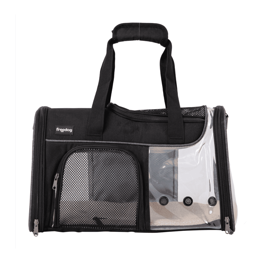 Negro y Gris Freedog Transportín Transparente JFK 49x29x29cm para Perros y Gatos FREEDOG Mascotas-Ávila