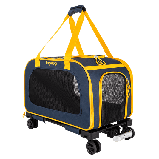 Blue & Mustard Freedog Transportín con Ruedas Trolley TravelTails 54x33x42cm FREEDOG Mascotas-Ávila