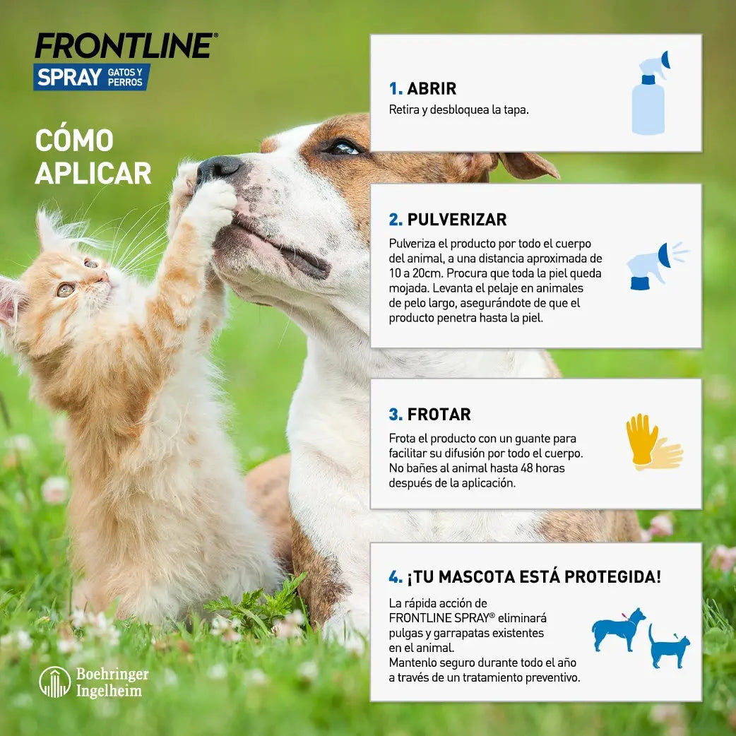 Frontline Spray Antiparasitario para Perros y Gatos | Elimina Pulgas, Garrapatas y Piojos BOEHRINGER Mascotas-Ávila